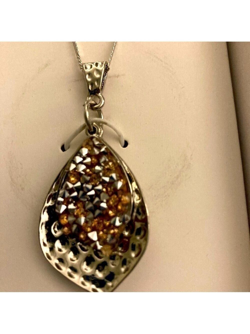 Necklace teardrop design silver & gold tone with sparkles 32” new in box